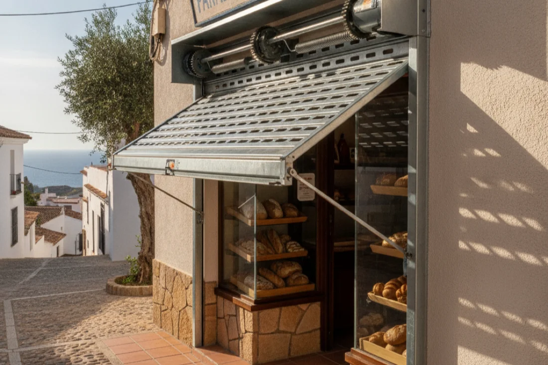 Cierre metálico enrollable en local comercial de Chiclana de la Frontera